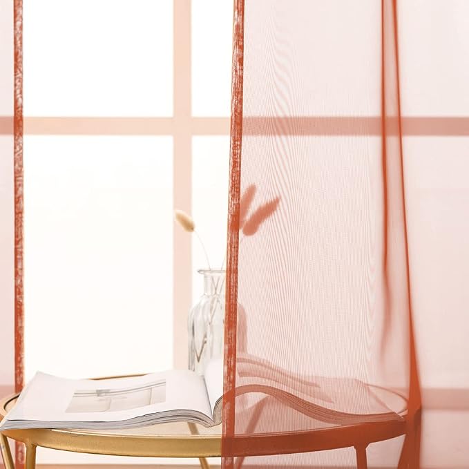MIULEE Short Sheer Curtains 36 Inch Length for Kitchen Bathroom Cafe Half Window Treatment, Terracotta Rod Pocket Tier Fall Curtains 2 Panels 29x36 Inches Long, Burnt Orange