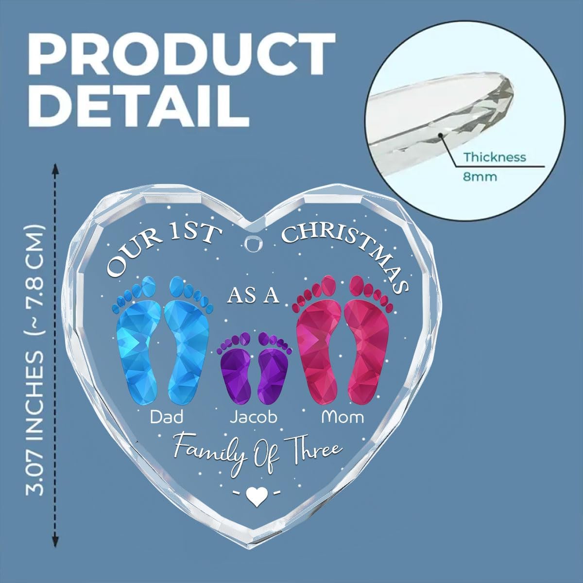 First Christmas As A Family - Personalized Custom Glass Ornament for Family of 3 People and Pets, 1st Xmas Family Ornament 2025 Baby's First Christmas