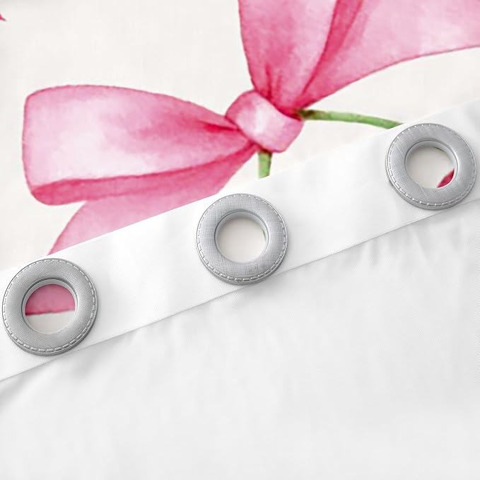 Feelyou Pink Girls Bow Room Darkening Blackout Curtain (2 Panels, 42 x 84 Inch) Bow Curtains for Bedroom Living Room Kawaii Cherry Prints Blackout Curtains Cute Bowknot Window Treatments