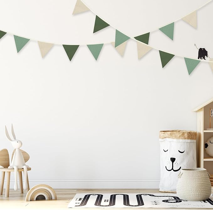 Oudain 2 Pcs Pennant Banner Flags Nursery Garland Triangle Bunting Flags Playroom Wall Decor Banner for Nursery Baby Shower Birthday Boho Wedding Party Event, Each 7.75 ft(Fresh Natural Color)