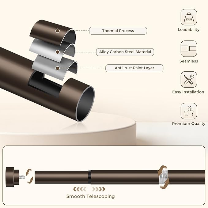 HEI! DEAR Bronze Curtain Rods 18 to 60 Inch(1.5-5ft),1 Inch Heavy Duty Curtain Rods,Adjustable Curtain Rod Set,Modern Decorative Drapery Rods,Telescoping Window Curtains Rods 18-60",Antique Bronze