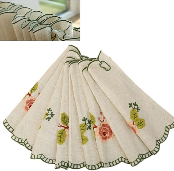 Cotton Linen Short Curtain Grommet Half Window Curtain Valance Light Filtering Tier Curtains for Kitchen Cafe Bedroom Curtains Closet(W 110 x L 60 cm (43" x 23"))