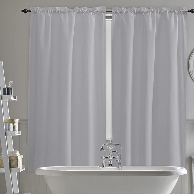 72 Inch Long Tier Curtains for Kitchen, Solid Color Gray Bathroom Window Curtains Rod Pocket Short Curtains Window Treatment Tiers for Living Room Farmhouse 2 Panels