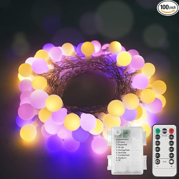 suddus 100LED Globe String Lights Battery Operated with Remote Multicolor | 33 FT Colorful Globe Lights with Timer 8 Mode, Fairy Lights for Bedroom, Dorm, Classroom,indoor,outdoor Decor