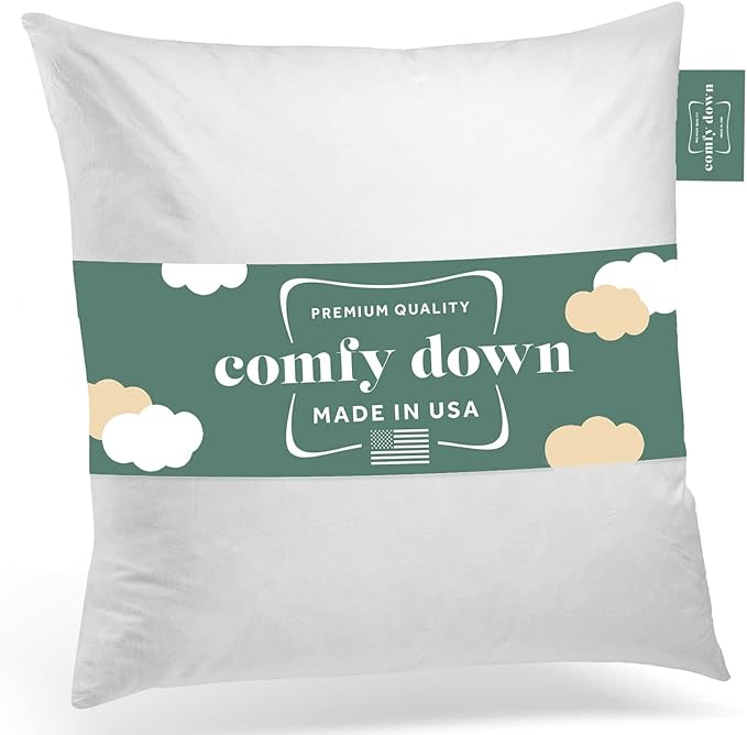 ComfyDown 22x22 Throw Pillow Insert, Down & Feather Fill, 100% Cotton Cover, Made in USA – Premium Soft Decorative Pillow Form Sham Stuffer for Bed, Sofa & Couch