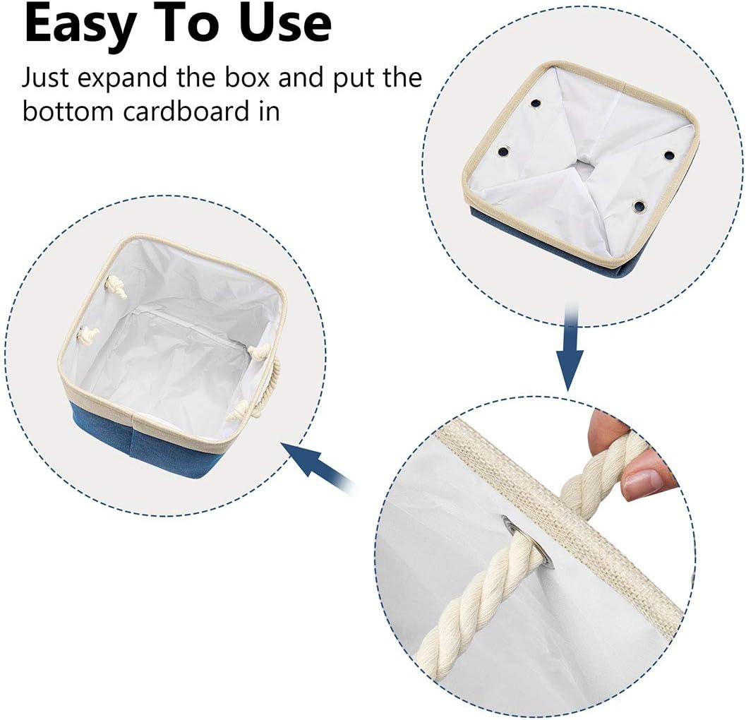 i BKGOO 3Pack Large Foldable Storage Bins，Collapsible Sturdy Cationic Fabric Organizing Storage Basket Cube with Cotton Handles for Home Office Shelf Clothes Toys Khaki-Blue 13×13×13 inch