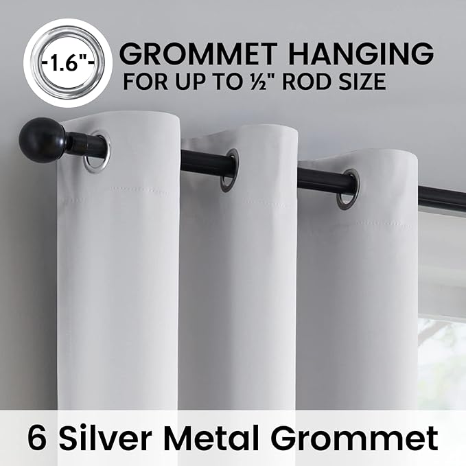 SimpleHome 100% Blackout Curtains for Bedroom,Thermal Insulated White Grommet Window Drapes Room Darkening Curtains for Living Room with Black Back,38 x 63 Inch,2 Panels