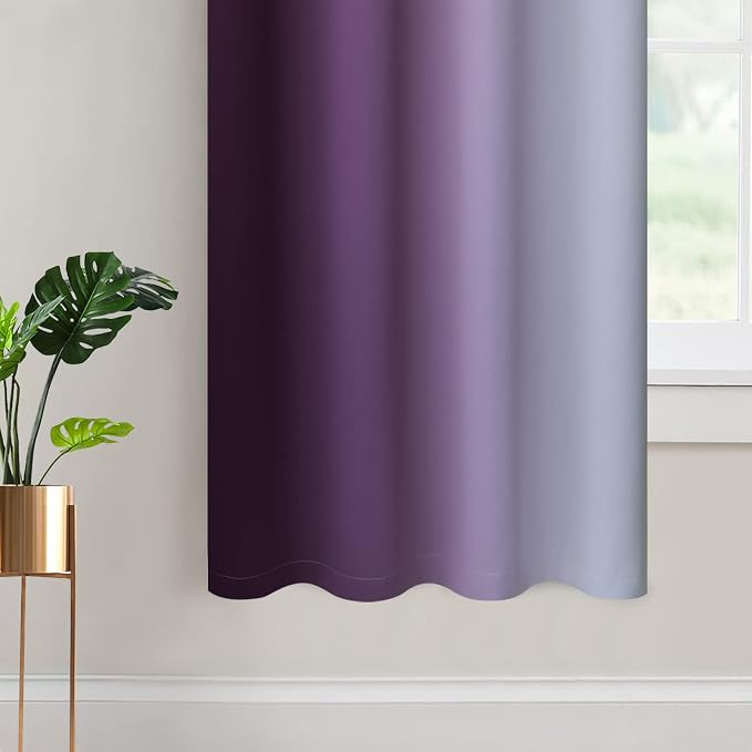 Yakamok Ombre Curtains Purple and Greyish White for Living Room,52Wx63L | Room Darkening Curtains 63,Thermal Insulated Gradient Color Drape,Light Blocking Grommet Window Curtains for Bedroom,2 Panels