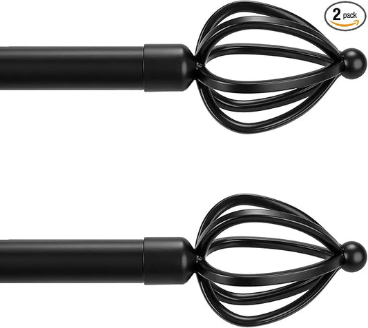 KNOBWELL Black Curtain Rods 42-122Inch Heavy Duty Curtain Rods for Windows, 1 Inch Rod with Twisted Cage Finials, 2 Set