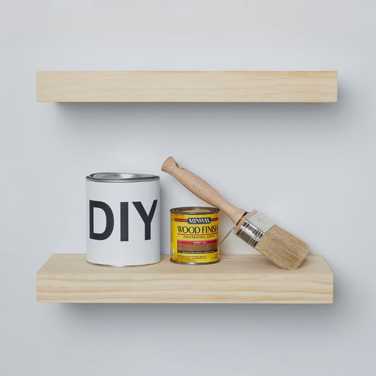 Homeforia 18 inch Natural Floating Shelf, High End Solid Real Wood 18inch Small Floating Shelves for Wall Mounted, Natural Wooden Floating Shelves, Heavy Duty Bracket, 18 X 6.5 X 1.75 in, Set of 2