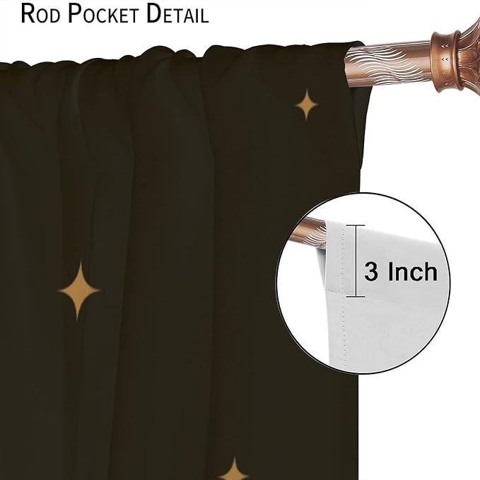 Wild Mushroom Blackout Curtains,Retro Floral Plants Boho Moon Star Window Drapes,Butterfly Botanical for Living Room Kitchen Bedroom,Black Background 55x63in