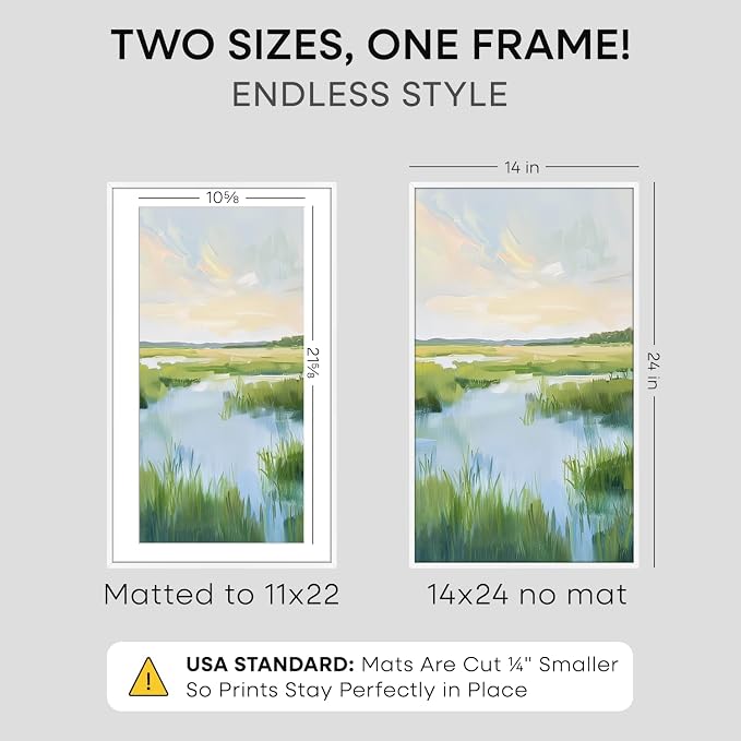 Homeforia 14x24 Picture Frame White, High End Metal 14x24 Poster Frames with Mat 11x22 Photo, 14 x 24 White Frame Matted to 11 by 22 Print, 24by14 Thin Hanging Frames, Tempered Glass, Wall Kit, Set of 2