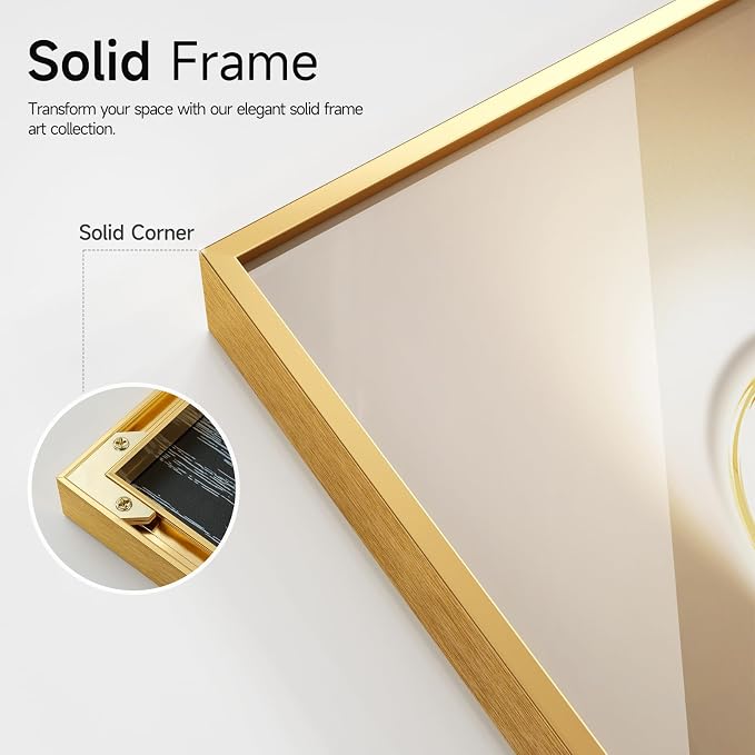 Framed Modern Luxury Gold Large Wall Art for Living Room, Set of 3 Piece Contemporary Paintings Artwork for Walls, Golden Prints with Gold Frame, Big Pictures for Hallway Office Wall Decor 24x36 Inch