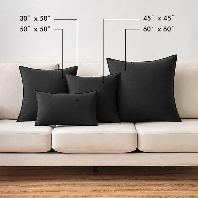MIULEE Pack of 2 Decorative Linen Pillow Covers 20x20 Inch Black | Spring Boho Farmhouse Modern Soft Accent Throw Pillows Neutral Cushion Covers for Sofa Couch Bed Living Room Home Decor