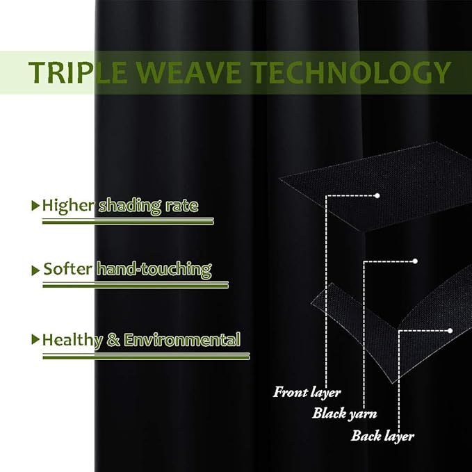 NICETOWN Blackout Curtain Liners for 95" Curtains - Black Out Curtain Liners for Drapes, Blackout Fabric Liners for Bedroom (Hooks Included) 2 Panels, 45W by 88L Per Panel Inches, Black