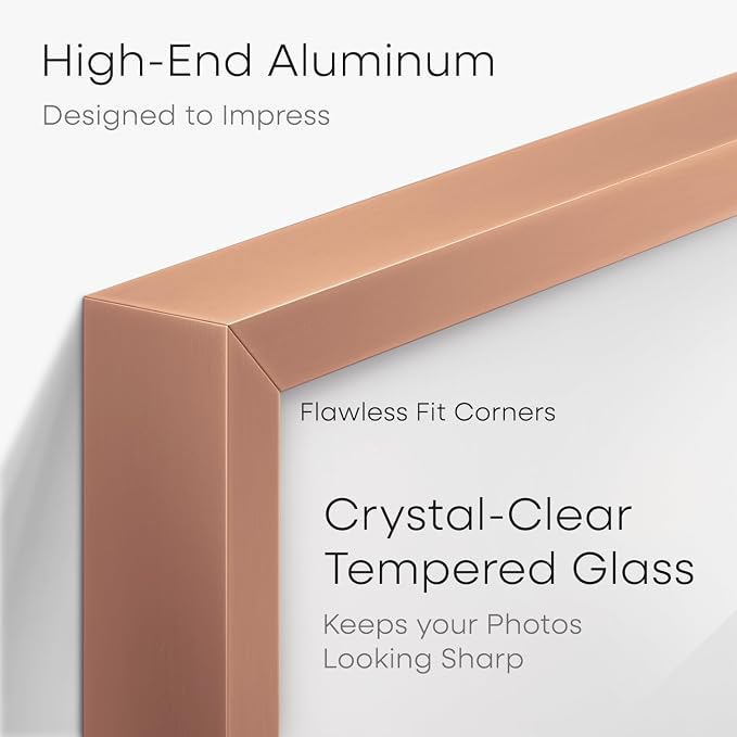 Homeforia 12x16 Rose Gold Picture Frame, High End Metal 12x16 Poster Frames with Mat 9x12 Photo, 12 x 16 Rose Gold Frames Matted to 9 by 12 Print, 16x12 Thin Frames, Tempered Glass, Wall Kit, Set of 2
