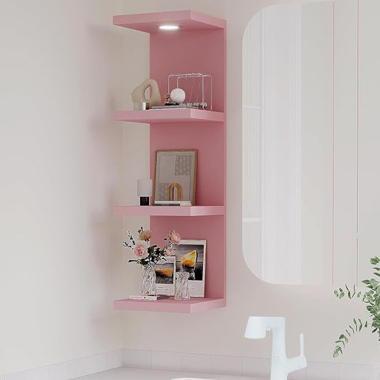 LitaEther Versatile 4 Tier Wall Shelf Unit,Pink Lack Wall Shelf,Display Floating Shelf with LED Remote Control Light