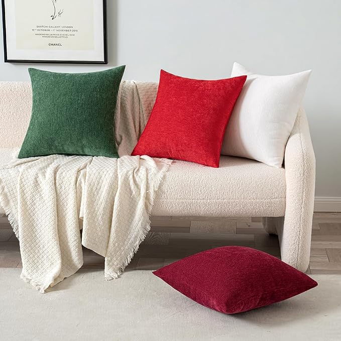 MIULEE Pack of 2 Pure White Decorative Pillow Covers 18x18 Inch | Soft Chenille Couch Throw Pillows Farmhouse Cushion Covers for Home Decor Sofa Bedroom Living Room
