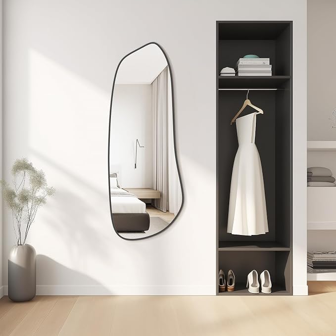 WallBeyond Irregular Wall Mirror, Asymmetrical Mirror Wall Mounted with Black Framed for Living Room, Bathroom, Bedroom, Entryway Wall Decor, 46"×18", Black