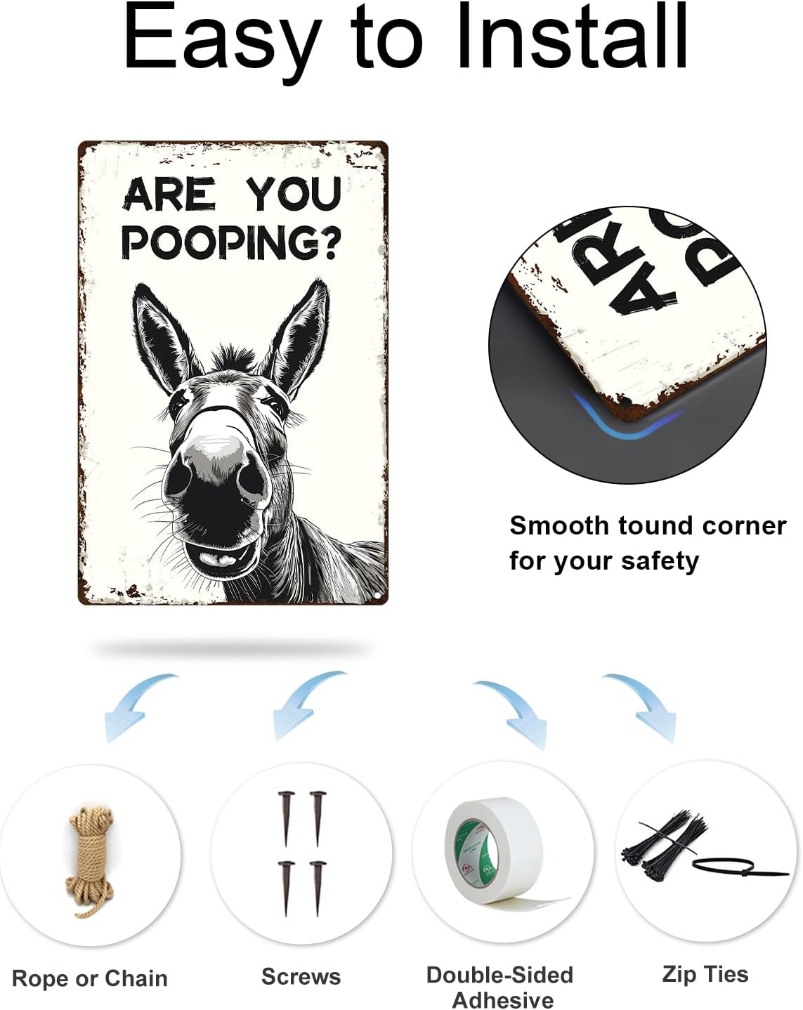 ALKB Funny Donkey Are You Pooping Metal Signs Vintage Farmhouse Bathroom Wall Decor Donkey Lovers Gift 8 x 12 Inch