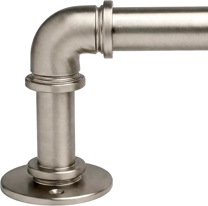 Satin Nickel Industrial Curtain Rod for Windows 18 to 144 Inches,1 Inch Adjustable Drapery Pole,Heavy Duty Outdoor/Indoor Modern Curtain Rods,Easy Installation(Satin Nickel 18"-144")