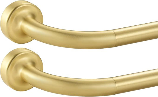 2 Pack Warm Gold Disc Curtain Rods, 84-144 Inches Window Curtain Rod,Adjustable Room Darkening Drapery Rod with Aluminum Finials and Brackets,Wrap Around Design