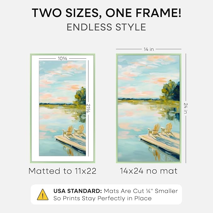 Homeforia 14x24 Picture Frame Sage Green, High End Metal 14x24 Poster Frames with Mat 11x22 Photo, 14 x 24 Sage Green Frame Matted to 11 by 22 Art, 24x14 Thin Frame, Tempered Glass, Wall Kit, Set of 2