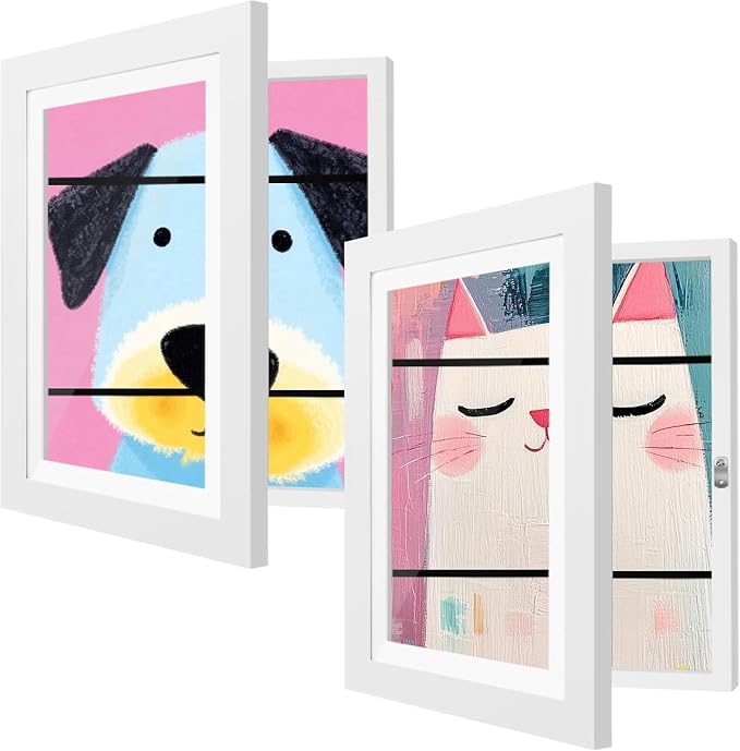 2 Pack Kids Art Frames 10x12.5 Inch Kids Artwork Flip Frame Changeable for Picture Display, Children School Drawing Projects Storage, Horizontally Vertically Wall Hanging, Front Opening, White