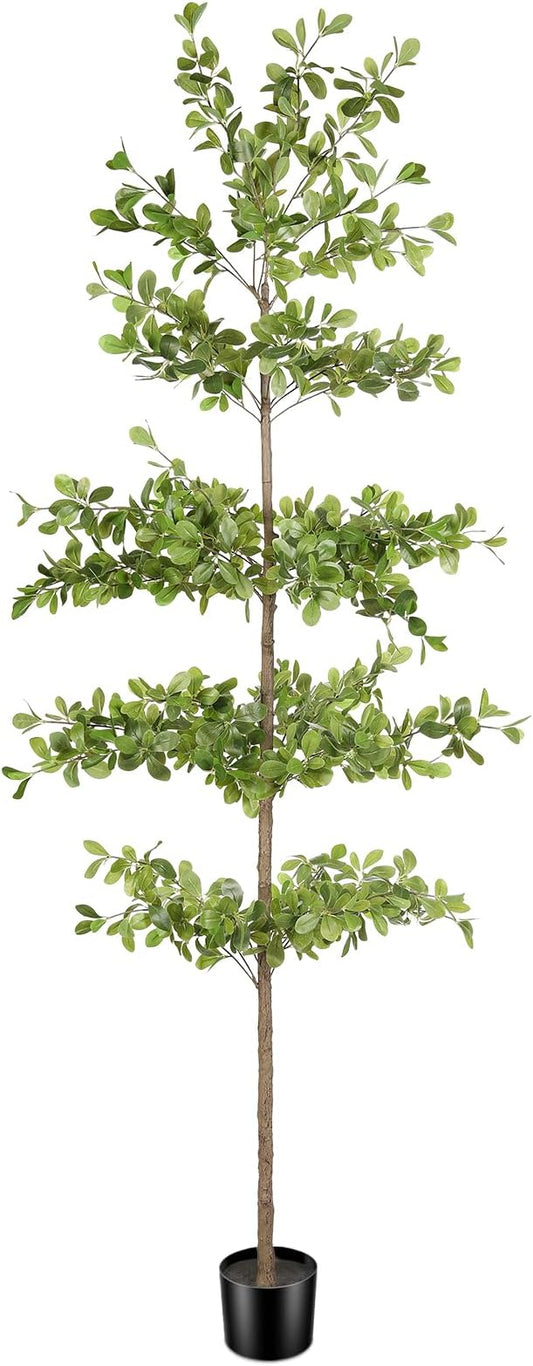 FEELEAD 7ft Faux Black Olive Tree - Shady Lady Tree Artificial Plant with Realistic Trunk and Dense Leaves, 7 FEET Tall Potted Tree for Living Room, Office, Entryway