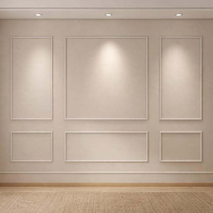 Pangda Peel and Stick Wall Molding Kit, 3D Premade Accent Molding Wainscoting Panel for Interior Wall Moulding Decor, Ready to Assemble Wainscoting Accent Panel (3 Set,23x56 in+48x56 in+23x56 in)