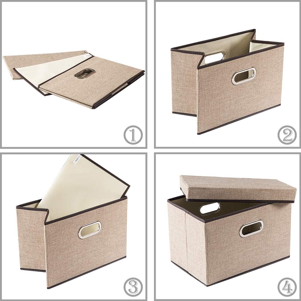 PRANDOM Collapsible Storage Cubes with Lids [1-Pack] Jute Fabric Foldable Storage Boxes Organizer Containers Baskets Bins with Cover for Home Bedroom Closet Office Nursery (14.9x9.8x9.8)