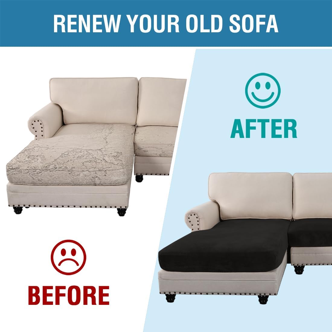 H.VERSAILTEX Velvet Stretch Sectional Couch Covers 3 Pieces Sofa Seat Cushion Covers L Shape Separate Cushion Couch Chaise Cover for Both Left/Right Couch (Large Sofa 2 Seater + 1 Chaise, Black)