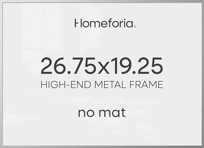 Homeforia 19.25x26.75 Silver Puzzle Frame, High End Metal 19.25 x 26.75 Picture Frames without Mat, 26.75x19.25 Thin Print Frame for Wall, 19.25by26.75 Puzzle Frames, Tempered Glass, Wall Kit, Set of 1