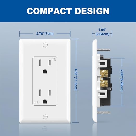 CML 15 Amp Decorator Receptacle Outlet, 100 Pack Tamper Resistant Wall Outlets, Standard Electrical Outlets, 15A/125V, 2 Pole 3 Wire, Wallplate Included, UL Listed, White