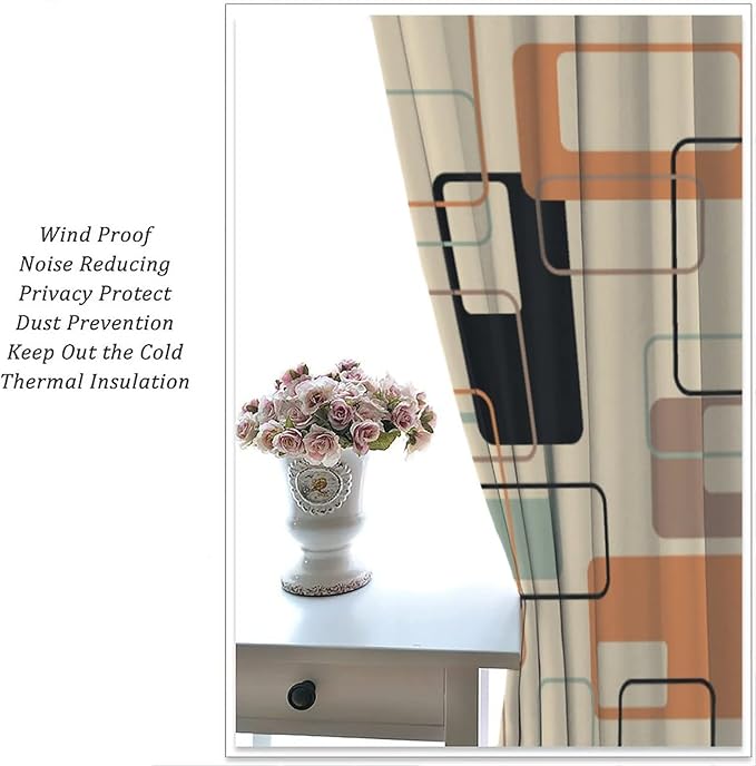 JESTRONRY Mid Century Blackout Curtains,Retro Square Design Modern Style Blackout Window Door Curtains for Bedroom Living Room Home Decor 42x45in