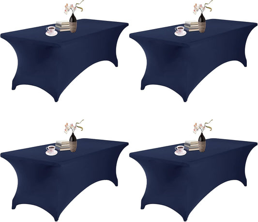 4Pack Spandex Waterproof Table Covers 8ft，Spandex 8ft Waterproof Table Cover for Party,Wedding, Banquet, and Events(Navy)