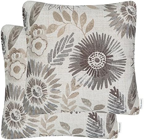 Mika Home Pack of 2 Decorative Throw Pillows Cases Cushion Cover for Sofa Couch Bed,Sunflower Pattern,20x20 Inches,Grey Cream