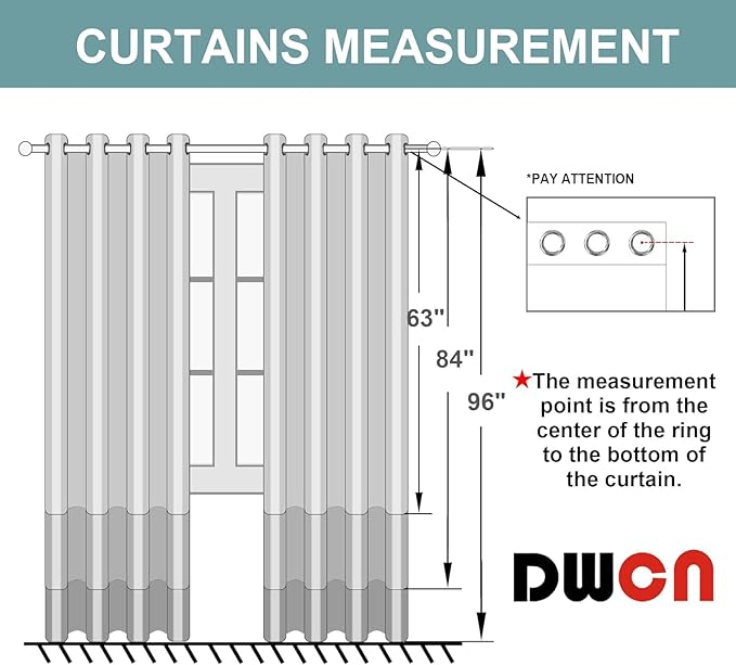 DWCN Ombre Sheer Curtains - Faux Linen Semi Voile Gradient Grommet Top Girl's Bedroom and Living Room Drapes, Set of 2 Window Curtain Panels, 52 x 72 Inch Length, Teal