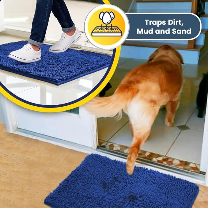 Muddy Mat® | Super Water Absorbent Door Mat Indoor, Microfiber Quick Dry Chenille Entryway Rug, Slip Resistant Front Door Mat, Indoor Mats for Entryway, Machine Washable Pet Rug, Periwinkle 32" x 70"