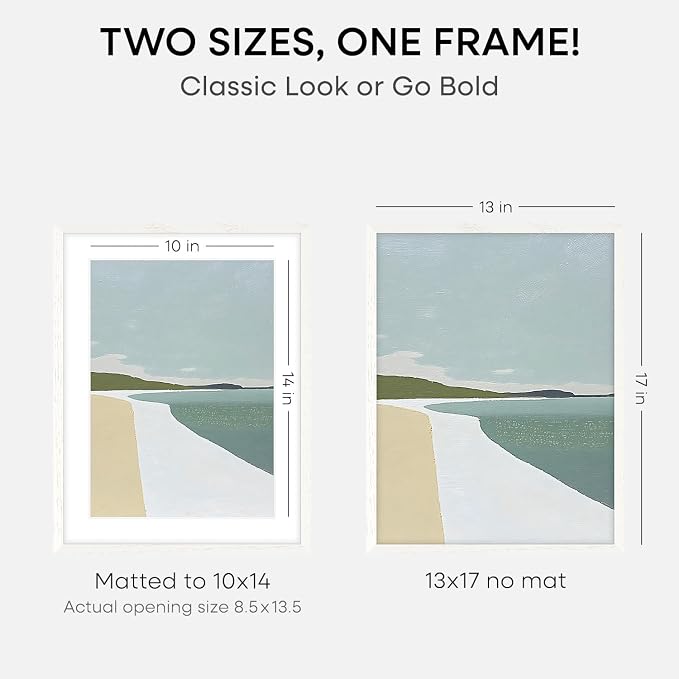 Homeforia 13x17 White Picture Frame, High End Oak 13x17 White Wooden Poster Frames with Mat 10x14 for Print, 13 x 17 Wood Frame Matted to 10 x 14 Photo, 17x13 Frame, Tempered Glass, Wall Kit, Set of 1