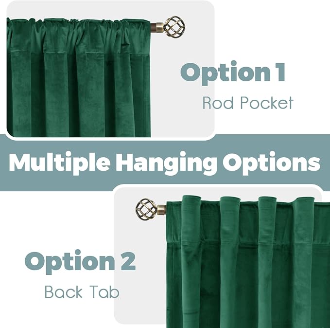 BGment Emerald Velvet Curtains 72 Inch Length 2 Panels for Bedroom, Blackout Thermal Insulated Room Darkening Curtains Panels with Back Tab and Rod Pocket for Christmas/Living Room, 52 x 72 Inch