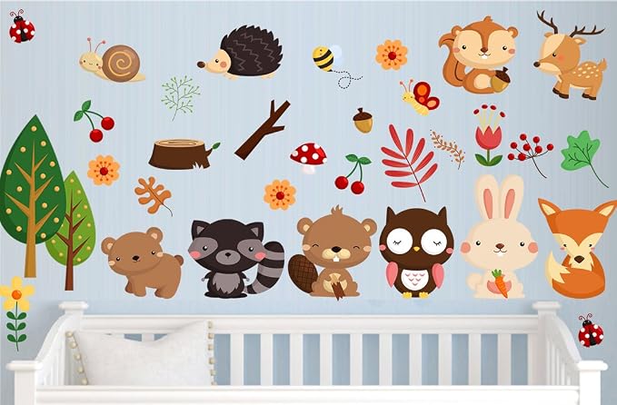 DEKOSH Kids Wild Safari Animal Wall Stickers for Nursery Decoration | Jungle Theme Peel & Stick Owl Woodland Nursery Wall Decals for Baby Playroom Decor
