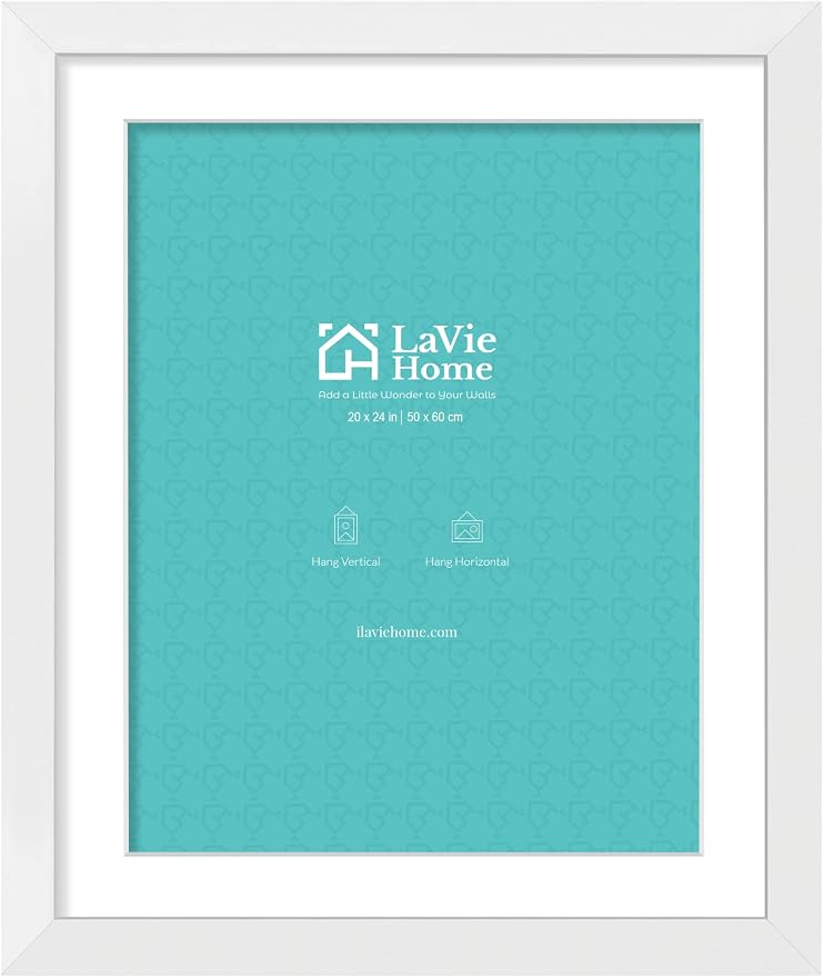 LaVie Home 20 x 24 Poster Frame White, Display Pictures 16x20 with Mat or 20x24 Without Mat, Stable and Sturdy Picture Frame and Polished Plexiglass, Horizontal and Vertical Format of The Wall（1 Pack）