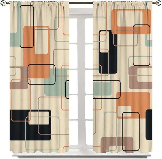 JESTRONRY Mid Century Blackout Curtains,Retro Square Design Modern Style Blackout Window Door Curtains for Bedroom Living Room Home Decor 72x63in