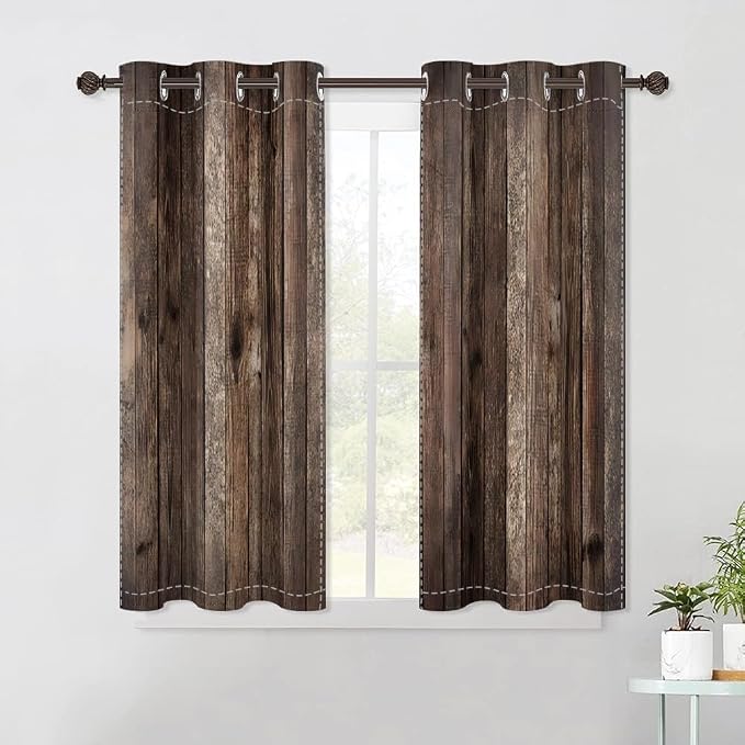 Rustic Old Brown Window Curtains Vintage Wood Barn Door Curtains Retro Wood Planks American Rustic Rural Garage Door Drapes Door Native Farmhouse Decor Window Treatments,26x84 inch,2 Panels