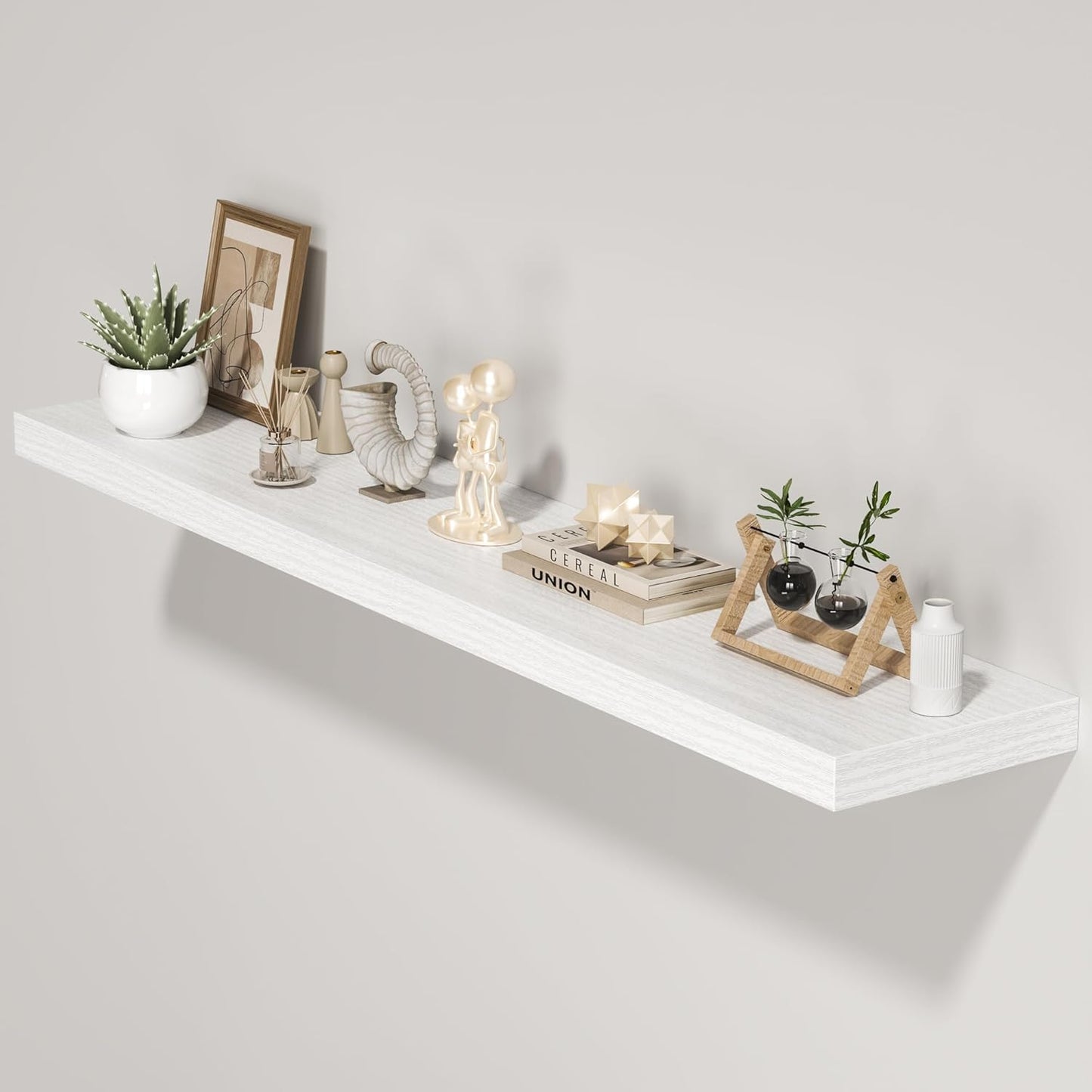 Floating Shelves for Wall, 55"W x 9.3"D x 1.5"H, Long Wooden Wall Mounted Display Shelves with Invisible Brackets for Living Room, Bedroom, Bathroom, Kitchen Decor and Storage, Set of 1, White