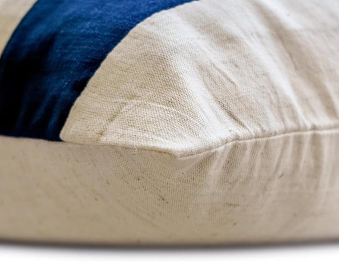 The HomeCentric Pack of 2 Decorative Throw Pillow Cover Navy 26"x26" (65x65 cm) Velvet & Linen Patchwork, Striped Pillowcases, Striped Modern Style - Velvet Band Navy