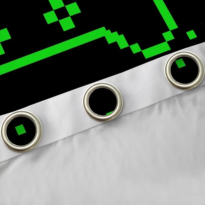 Video Games Window Curtain for Kids Boys Bedroom Decor,Miner Pixel Games 100% Blackout Window Treatment Curtain Teens Men Neon Green Block Building Curtains Modern Black Drapes 2 Panels,52Wx63L