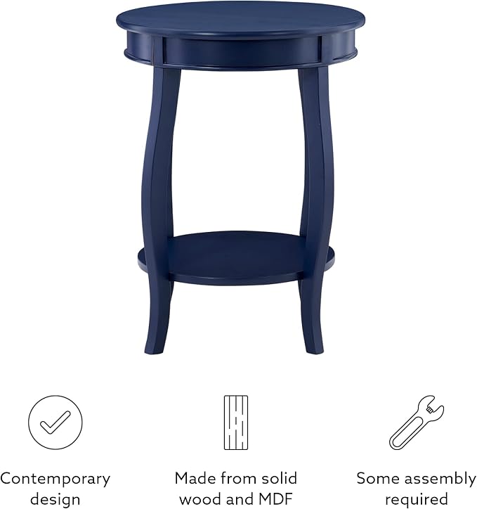 Powell Phipps Navy Blue Round Side Table with Shapely Legs and Shelf