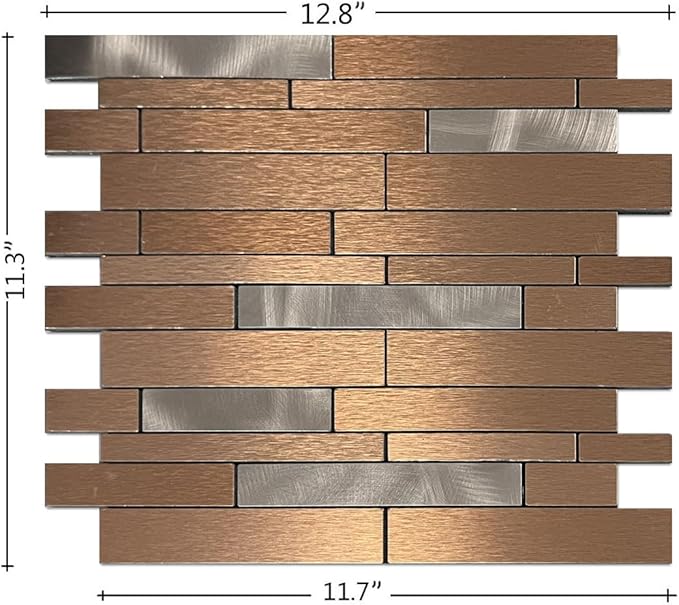 10-Sheet Peel and Stick Backsplash Tile, PVC Mixed Meta,l Stick on Kitchen, Bathroom Vanities, Fireplace Décor, Laundry Table(11.3" X 11.7") (10, Bronze)